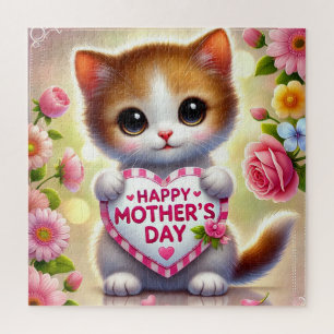 Schattig Kitten met Moederdag Hart Legpuzzel