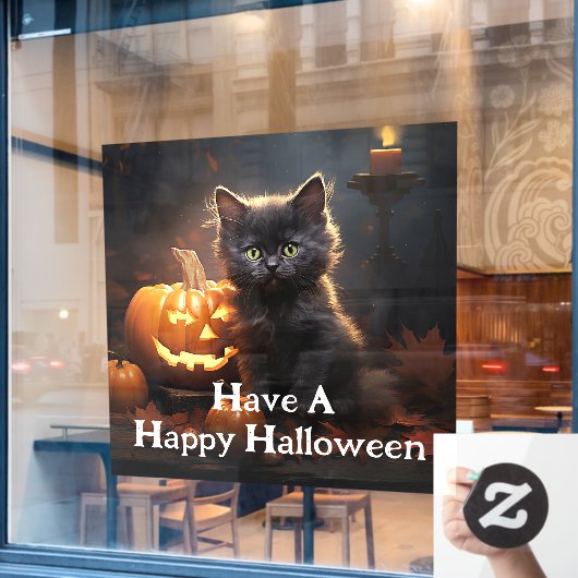 Schattig kitten met pompoen raamsticker (Cafe Raam)