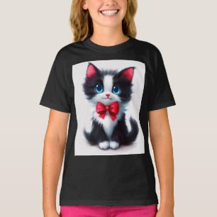 Schattig Kitten met Rode Lint T-shirt