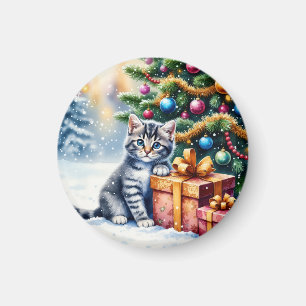 Schattig Kitten Onder Kerstboom Magneet