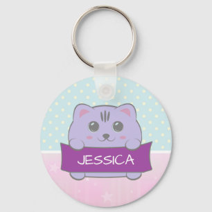Schattig Kitten Persoonlijke Stippen Sleutelhanger