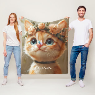 Schattig Kitten  Roze Bloemen Vlinder Fleece Deken