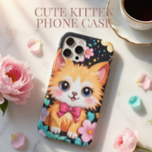 Schattig Kitten Roze Strik Bloemig Zwart Glans Kun