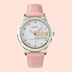 Schattig kitten tabby kat dier meisjesachtige Kind Horloge