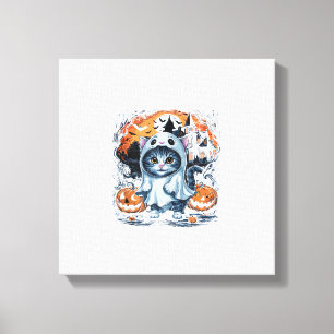Schattig Kittenspook Feest Pompoen Schattig Hallow Canvas Afdruk