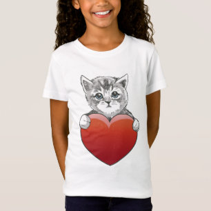 Schattig Kitty Gezicht Kat Rode Hart T-shirt