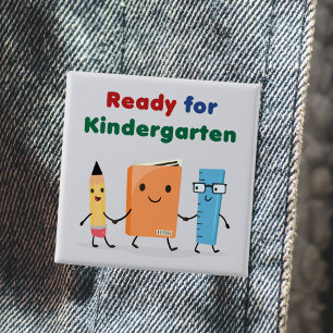 Schattig Klaar voor Kleuterschool Schoolboek Vierkante Button 5,1 Cm