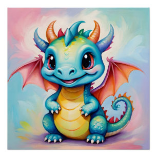 Schattig klein blauw draakje perfect poster
