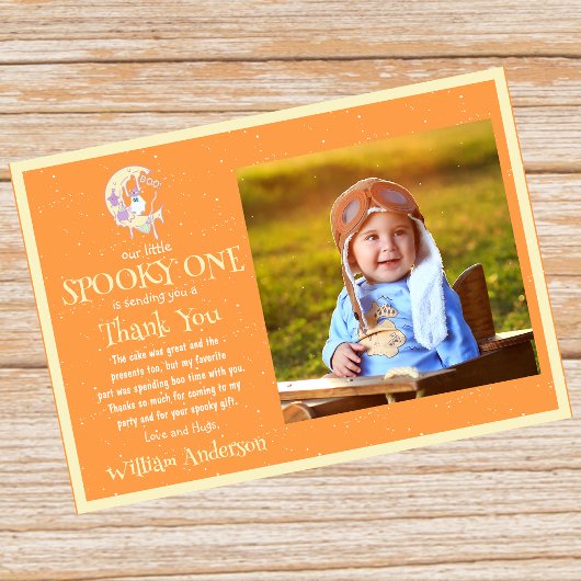 Schattig Klein Boe Geest Maan Halloween 1e Verjaar Bedankkaart