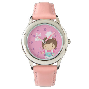 Schattig Klein Chef Bakker Meisje Gepersonaliseerd Horloge