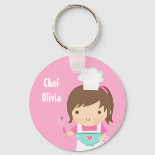 Schattig Klein Chef Bakker Meisje Sleutelhanger