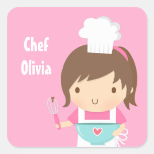 Schattig Klein Chef Bakker Meisje Vierkante Sticker