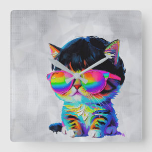 Schattig Klein Grappig Kat (Schilderij Nr. 1) Vierkante Klok