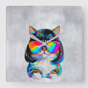 Schattig Klein Grappig Kat (Schilderij Nr. 2) Vierkante Klok