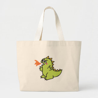 schattig klein groen vuurdraak monster grote tote bag
