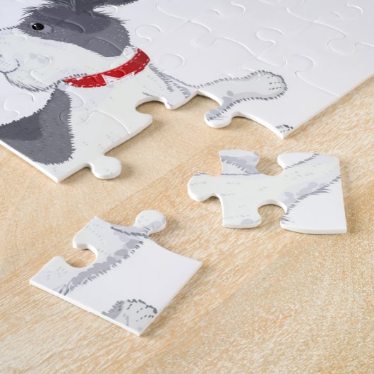 Schattig klein meisje dat skateeg op ijs en hond legpuzzel (Zijkant)