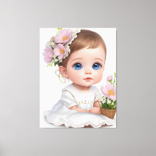 Schattig klein meisje met blauwe ogen canvas afdruk