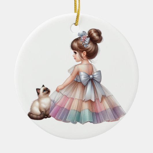 SCHATTIG KLEIN MEISJE MET HAAR KITTEN KERAMISCH ORNAMENT (Voorkant)