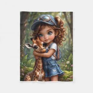 Schattig Klein Meisje Met Jong Hert In Bos Vlokken Fleece Deken