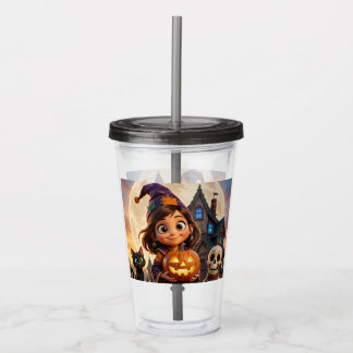 Schattig klein meisje met zwarte kat Gelukkig Hall Acryl Drinkbeker