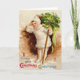 Schattig Klein Meisje Mistletoe Sneeuw Feestdagen Kaart