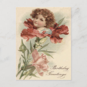 Schattig Klein Meisje Rode Petunia Bloem Briefkaart