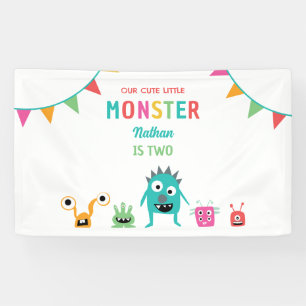 Schattig klein monster verjaardag Kinder jongen kl Spandoek