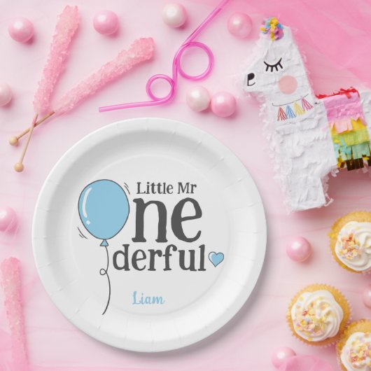 Schattig klein Mr Onederful blauw Custom Papieren Bordje (Feest)