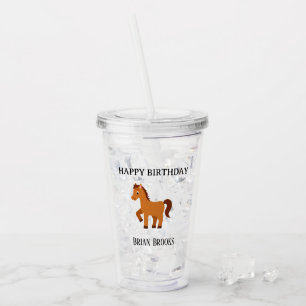 Schattig klein paard aangepaste naam verjaardag acryl drinkbeker