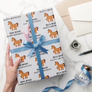 Schattig klein paard aangepaste naam verjaardag cadeaupapier