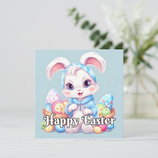 Schattig klein paashaas konijn feestdagenkaart (Staand voorkant)