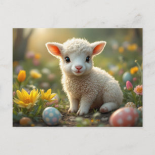 Schattig klein Paaslam, krokus, Paaseieren,  Feestdagenkaart