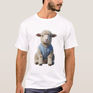 Schattig Klein Schaap Draagt Blauwe Gebreide Vest T-shirt