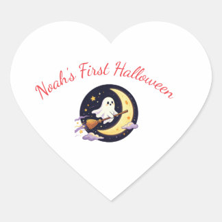 Schattig Klein Spookje Vliegt op Bezem met Halve M Hart Sticker