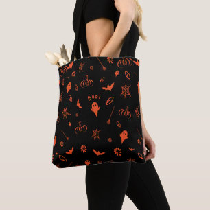 Schattig Klein Spookje Zwart en Oranje Halloween Draagtas