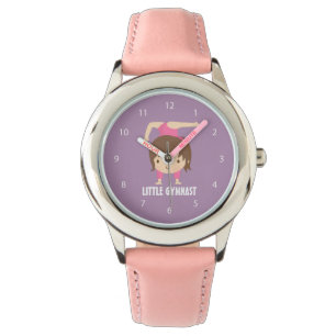 Schattig Klein Turnmeisje Turnen Pose Horloge