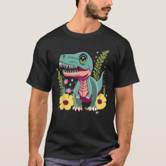 Schattig kleine Rex dinosaurus dier met bloemen T-shirt