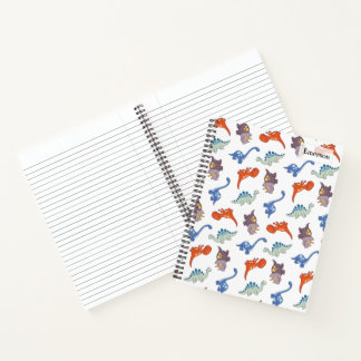 Schattig kleurrijk dinosauruspatroon met naam notitieboek