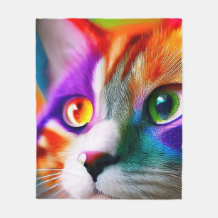 Schattig Kleurrijk Kat Regenboog kleuren, Cat Fleece Deken