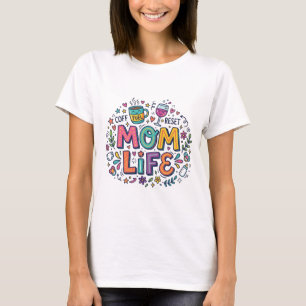 Schattig Kleurrijk Moeder Leven Doodle Koffie en W T-shirt