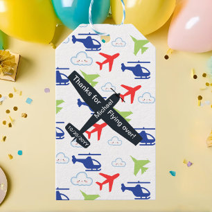 Schattig Kleurrijk Vliegtuig & Wolken Aviator Aang Cadeaulabel