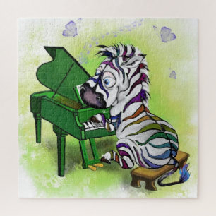 Schattig Kleurrijk Zebra Piano Speler - Cartoon Legpuzzel