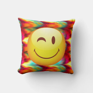 Schattig Knipogend Gelukkig Gezicht en Helder Kleu Kussen