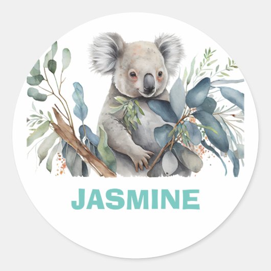 Schattig koala beer, eucalyptus ronde sticker (Voorkant)