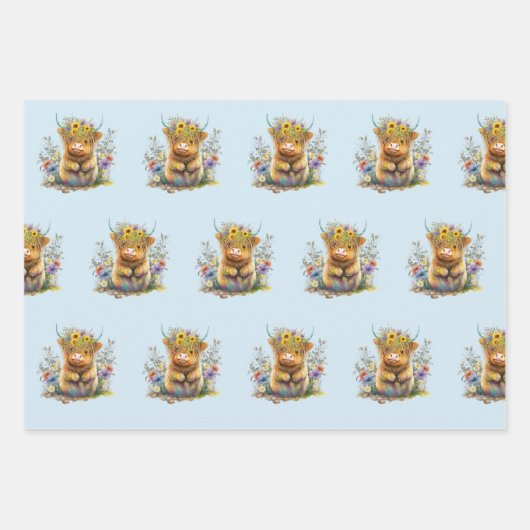 Schattig Koe op het hoogste land/Calf-overlooppapi Inpakpapier Vel (Voorkant 3)