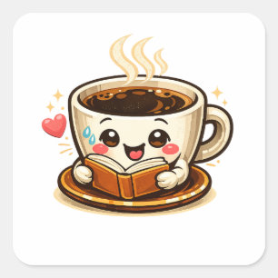 Schattig koffielezenboek Cozy koffieliefhebber Vierkante Sticker