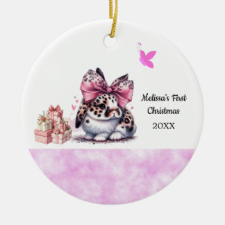 Schattig Konijn Baby's Eerste Kerstmis Keramisch Ornament