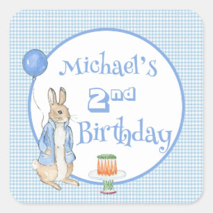Schattig Konijn Blauw 2e Tweede Verjaardagsfeestje Vierkante Sticker