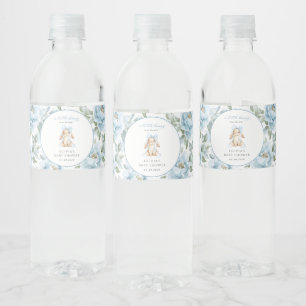 Schattig Konijn, Blauwe Strik, Blauwe Bloemen, Bab Waterfles Etiket