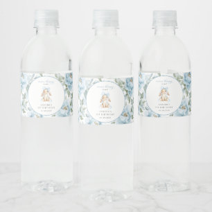Schattig Konijn, Blauwe Strik, Blauwe Bloemen, Eer Waterfles Etiket